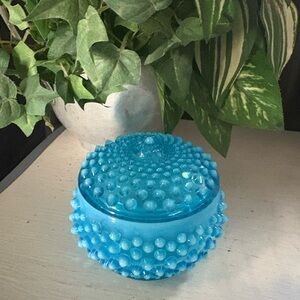 FENTON Blue Hobnail Opalescent
Powder Dresser Jar With lid